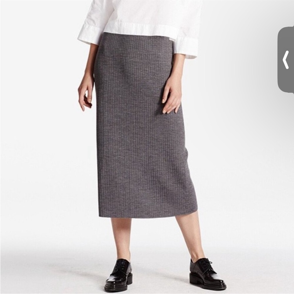 Uniqlo Merino Blend Rib Skirt Knee Length Gray, sz.XS